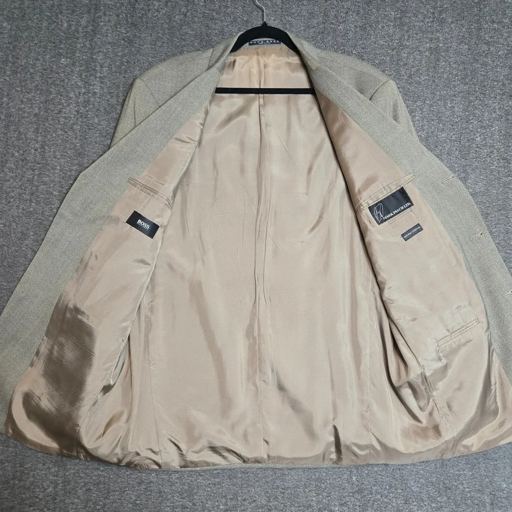 Hugo Boss Einstein Beta 42L Suit‎ 100% Virgin Wool Beige 3 Button Blazer Pants